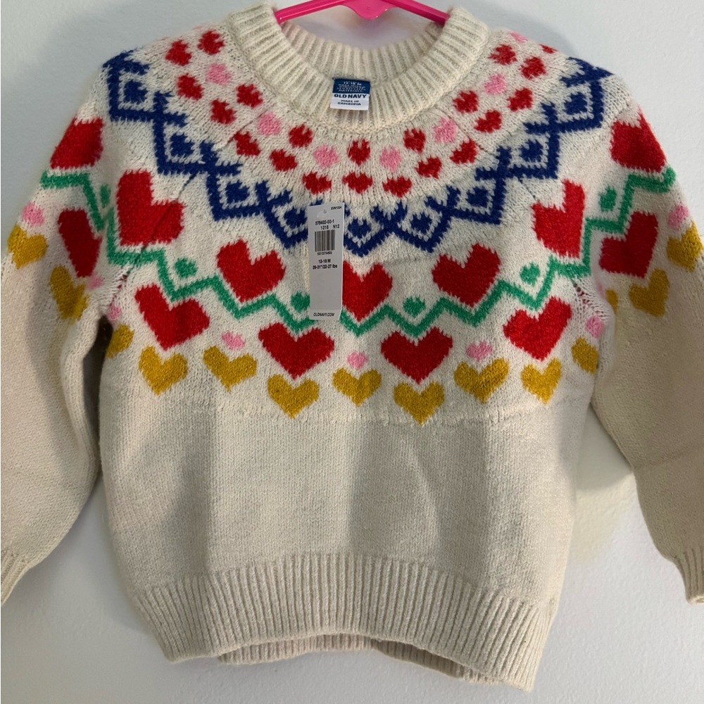 Colorful Heart Pattern Sweater 12-18mo NWT